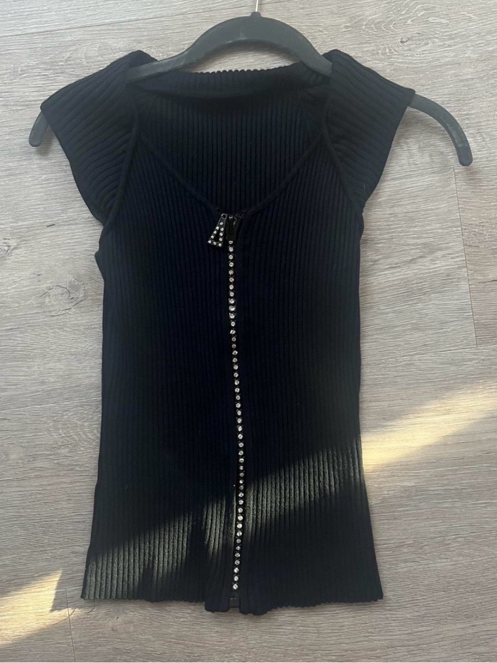 Belldini black rhinestone zip tank
